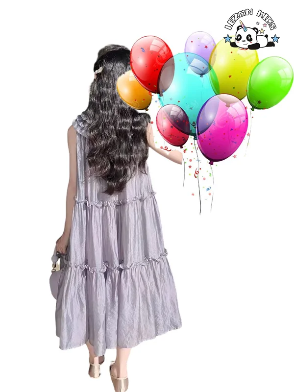 LEZONKIDS - Vestidos por atacado de alta qualidade, lindos, roxos, sem manga, novo design, para meninas